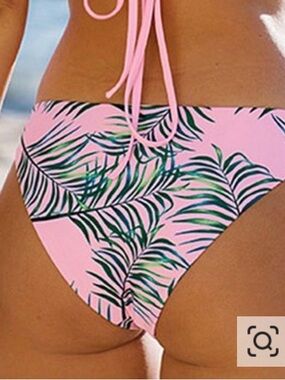 Kamino brand ~ Pink Bikini Swim Bottoms with Green & Blue Palm Print